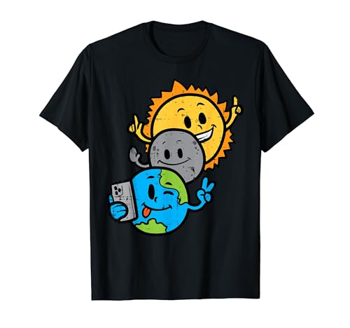Selfie Earth Moon Sun Funny Total Solar Eclipse 2024 Kids T-Shirt