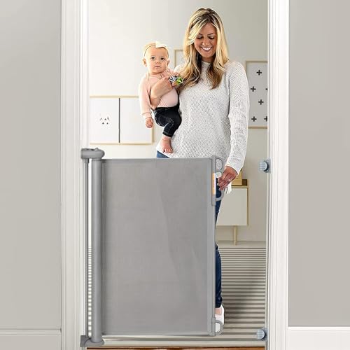 Momcozy Baby Gate, Retractable Baby Gate or Dog Gate 【Easy to USE】 for 33' Tall, Extends up to 55' Wide, Baby Gate for Stairs, Doorways, Hallways, Indoor, Outdoor
