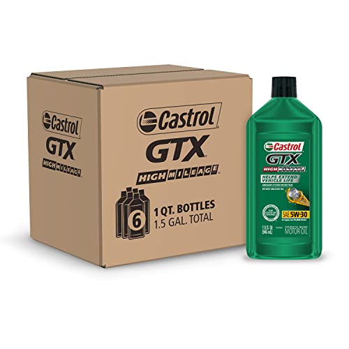 Castrol GTX High Mileage 5W-30 Synthetic Blend Motor Oil, 1 Quart, Pack of 6