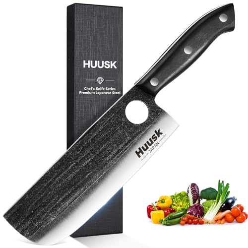 Huusk Knives from Japan, Nakiri Knife Vegetable Cleaver, Japanese Premium High Carbon Steel Hand Forged Sharp Asian Knife Multipurpose Chef Knife Medium-heavy Duty for Kitchen Christmas Gifts