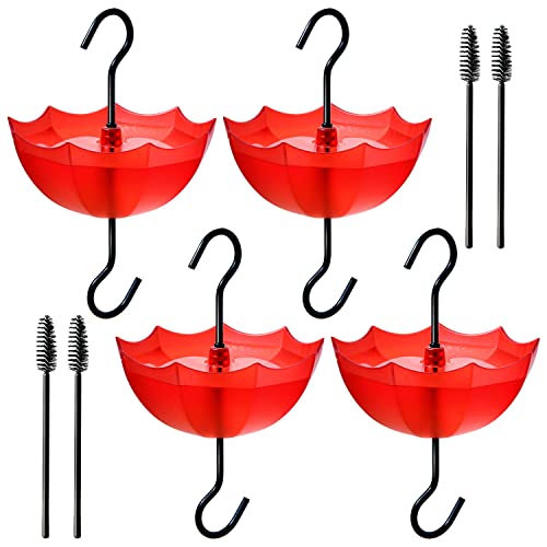 TERULF Ant Moat for Hummingbird Feeder, 5 OZ x 4 Pack Red Umbrella Ant Guard with Large Capacity, Hummingbird Feeder Accessory Hooks with Brushes