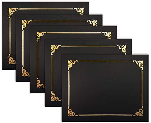 Better Office Products 25 Pack Black Certificate Holders, Diploma Holders, Document Covers with Gold Foil Border, for Letter Size Paper, 25 Count, Black