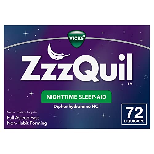 ZzzQuil, Nighttime Sleep Aid LiquiCaps, 25 mg Diphenhydramine HCl, No.1 Sleep-Aid Brand, Non-Habit Forming, Fall Asleep Fast, 72 Count