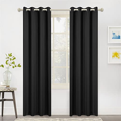 MYSKY HOME Blackout Curtains for Living Room - Thermal Insulated Grommet Room Darkening Curtains, Set of 2 Panels, 52 x 84 inches, Black