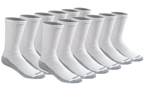 Dickies Men's Dri-Tech Legacy Moisture Control Crew Socks Multipack, White (12 Pairs), Large