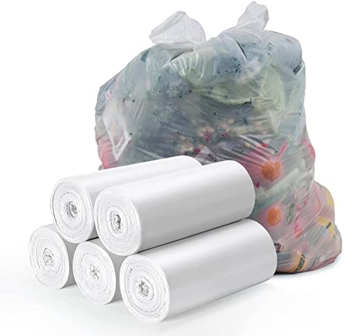 Small Trash Bags 1.2 Gallon, Biodegradable Gallon Waste Bag, Mini Compostable Strong Bathroom Wastebasket Can Liners Garbage Bags for Home Office Kitchen Fit 5 Liter 5L, 1 Gal, White