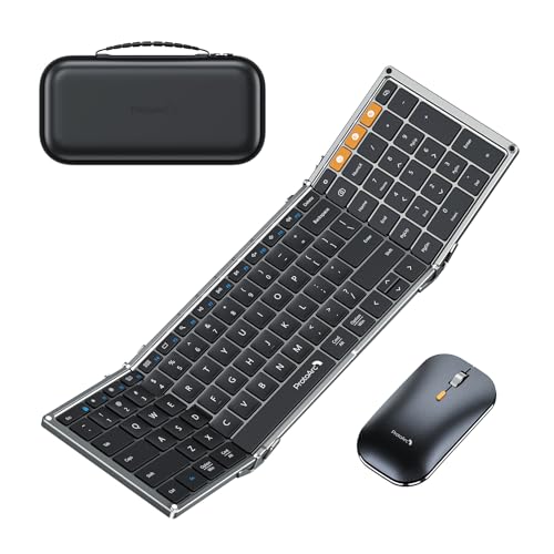 ProtoArc Foldable Keyboard and Mouse, XKM01 Folding Bluetooth Keyboard Mouse Combo for Business and Travel, 2.4G+Dual Bluetooth Full-Size Portable Keyboard for Laptop iPad Tablets - Space Gray