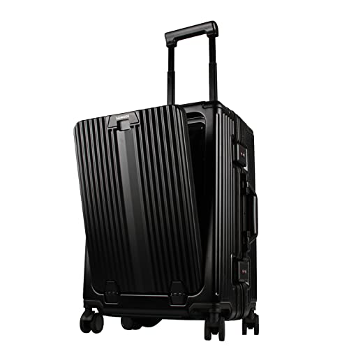 SOMODE Airline Approved Carry On Luggage with Spinner Wheels,Aluminum Framed Carry On Suitcase with Front Open Laptop Compartment/Pocket 22×14×9 inch Large Checked-in Luggage(Black)