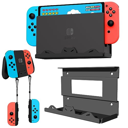 BracNova Wall Mount for Nintendo Switch/Switch OLED -Steel Switch Wall Mount with Controller Holder Safely Store Your Switch Console Near or Behind Your TV