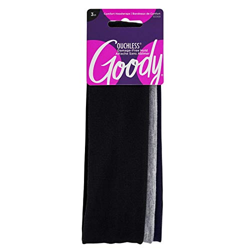 Goody Ouchless Comfort Headwraps - 3 Count(Pack of 1), Assorted Made from Fabric that is Soft and Strong for a Comfortable Fit All Hair Types Pain-Free Accessories Women Girls