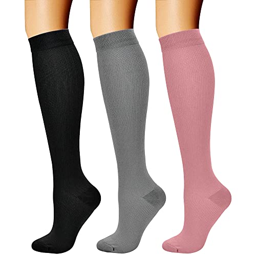 CHARMKING Compression Socks for Women & Men Circulation (3 Pairs) 15-20 mmHg is Best Athletic for Running, Flight Travel, Support, Cycling, Pregnant - Boost Performance, Durability (L/XL,Multi 55)