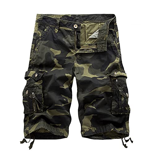 Fishing Hiking Shorts Mens Outdoor Casual Elastic Waist Relaxed Fit Cotton Travel Golf Camping Casual5 Zipper Pockets Mens