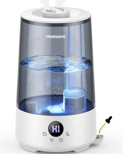 Homvana Humidifiers for Bedroom Home, 3.6L Cool Mist Top-Fill 34H Super Long Time, Quiet 23dB, Baby Humidifier, Oil Diffuser for Large Room, Plants, Nursery, Office BPA FREE, 7 Color Light Ultrasonic