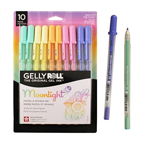 SAKURA Gelly Roll Moonlight Gel Pens - Bold Point Opaque Ink Pen for Journaling, Art, or Drawing - Bold Line - Assorted Pastel Ink - 10 Pack