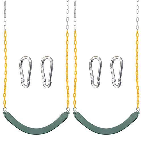TURFEE 2 Pack Green Swing Seats Heavy Duty with 66' Chain Accessories Replacement with Snap Hooks for Kids Outdoor Play Playground, Trees, Swing Set (Green)