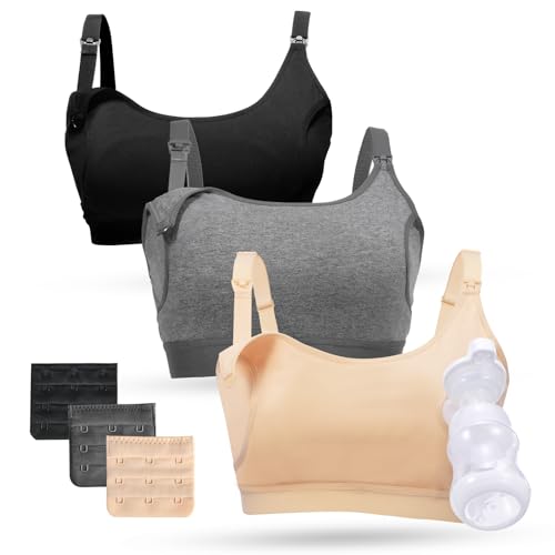 Momcozy Pumping Bra, Hands Free Pumping Bras for Women 3 Pack Supportive Comfortable All Day Wear Pumping and Nursing Bra in One Holding Breast Pump for Spectra S2, Bellababy, Medela, etc