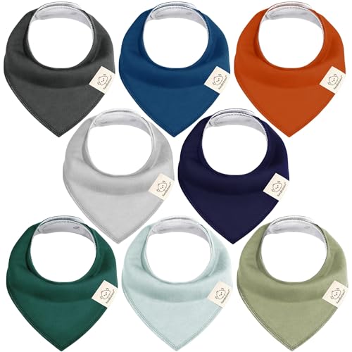 KeaBabies 8-Pack Organic Baby Bandana Drool Bibs - Stylish Unisex Bandana Bibs, Super Absorbent Bandana Drool Bibs, Gentle Teething Bibs for Infants, Organic Cotton Baby Bib (Hunter)