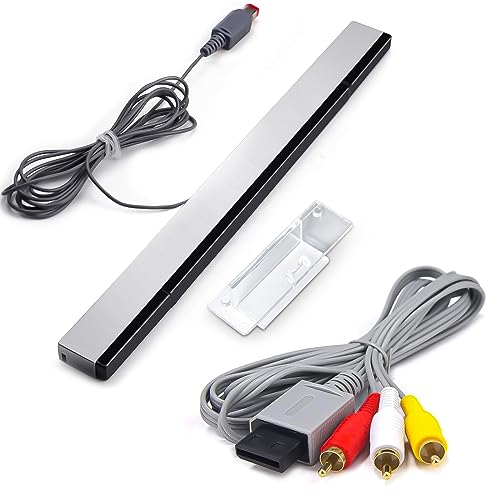 2 in 1 Wii Sensor Bar + Wii Composite Audio Video Cable, Wii AV Cables and Wired Motion Sensor Bar, Wii Replacement Cables Set Compatible with Wii Console