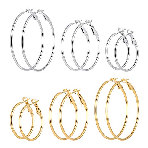 6 Pairs Stainless Steel gold silver Plated Hoop Earrings for Women Girls, Hypoallergenic Hoops Women's Earrings Loop Earrings Set