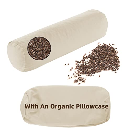 LOFE Buckwheat Pillow - Adjustable Bolster Pillow(17x6) to Provide Firm Support, Neck Roll Pillow for Side and Back Sleepers, Cylinder Pillows with Organic Pillowcase(Tartary Buckwheat Hulls)