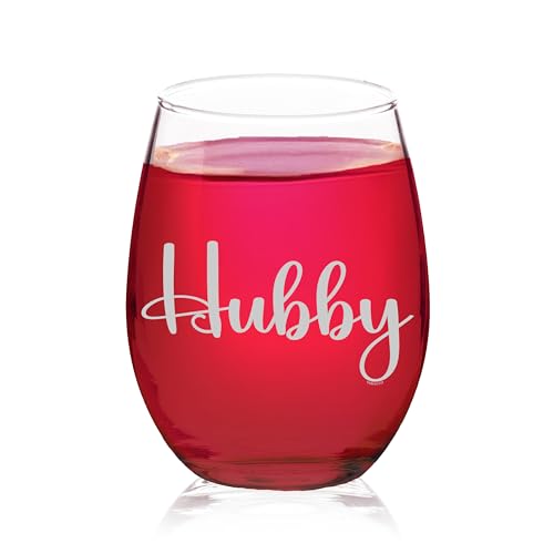 Veracco Hubby Stemless Wine Glass For His Anniversary Birthday Present Funny Gift For Husband (Clear, 15oz)