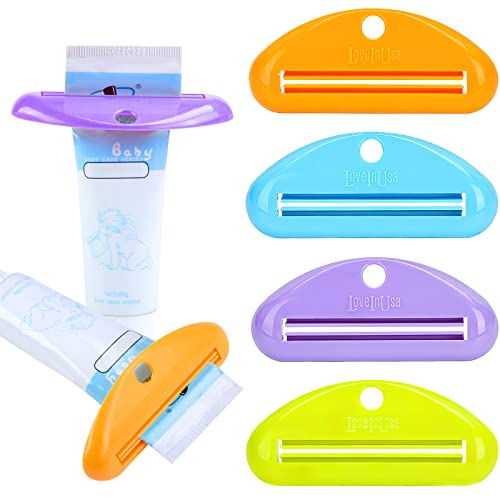 LoveInUsa Toothpaste Tube Squeezer Dispenser, Hanging Toothpaste Clips Holder Rolling Holder Squeezer 4 Pack