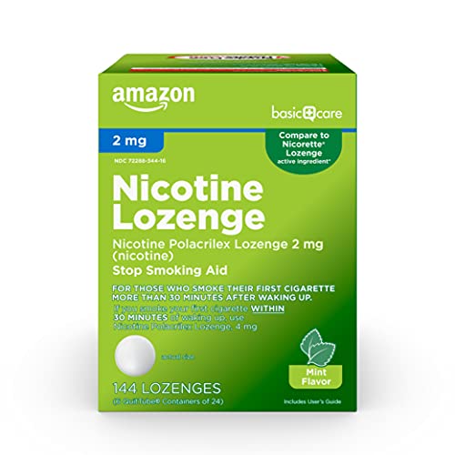 Amazon Basic Care Nicotine Polacrilex Lozenge 2 mg (nicotine), Stop Smoking Aid, Mint Flavor, 144 Count
