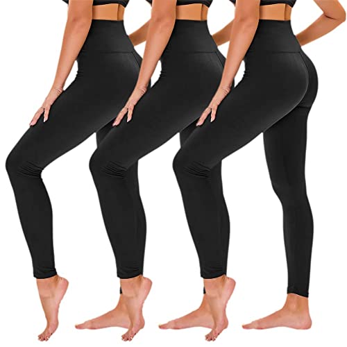 TNNZEET 3 Pack Leggings for Women - High Waisted Black Soft Yoga Pants for Workout Running Maternity