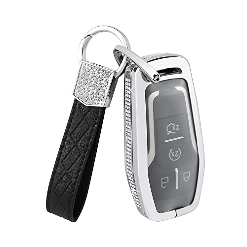 1797 Key Fob Cover for Ford F150 Mustang Explorer Fusion Edge Accessories Bling Car Remote Key Chain Case Shell Holder Protector Zinc Alloy Silver