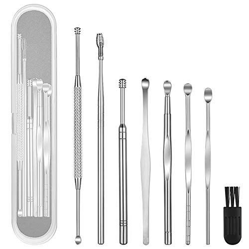 8 Pcs Ear Pick Earwax Removal Kit, Geengle Ear Cleansing Tool Set, Ear Curette Ear Wax Remover Tool with a Cleaning Brush and Storage Box