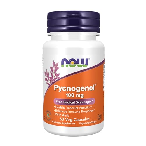 NOW Supplements, Pycnogenol 100 mg (a Unique Combination of Proanthocyanidins from French Maritime Pine) with Amla, 60 Veg Capsules