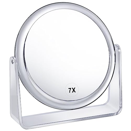 1x/7x Magnifying Makeup Mirror for Desk Double Sided 360°Rotation Desk Mirror,Portable Table Acrylic Small Standing Mirror for Cosmetic