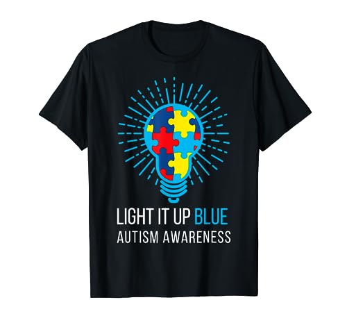 Light It Up Blue Autism Awareness Ribbon Puzzle Pieces T-Shirt