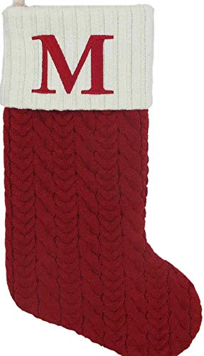 St. Nicholas Square 21-inch Monogram Embroidered Initial Cable Knit Red Christmas Holiday Stocking Letter M