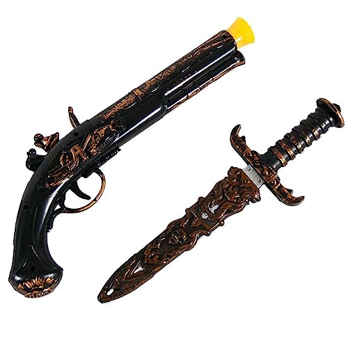 Pirate Sword and Gun Set Pirate Toys Plastic Sword Fake Dagger with Sheath Cosplay Sword Flintlock Pistol Fake Knife