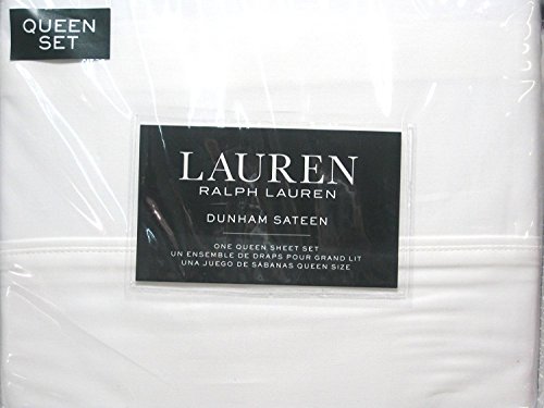 Lauren Ralph Lauren Queen Size Dunham Sateen 4 Piece Sheet Set 100% Cotton - White