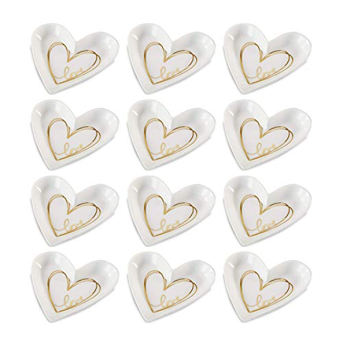 Kate Aspen Jewelry Tray Ring Holder - Set of 12 - Heart Shaped Trinket Dish for Bridal Shower, Weddings, Birthdays Party- Small
