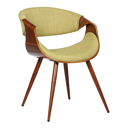 Armen Living Butterfly Mid Century Modern Upholstered Fabric Wood Dining Accent Chair for Kitchen Table Desk Vanity, 22D x 21W x 29H in, Green/Walnut