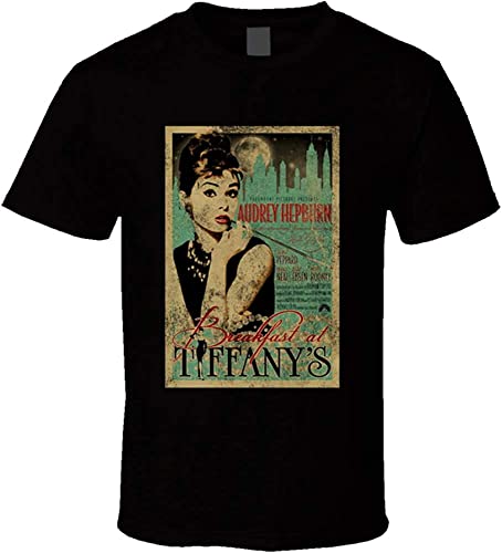 Qanipu Breakfast at Tiffanys Audrey Hepburn Vintage Movie Poster Graphic T Shirt Black