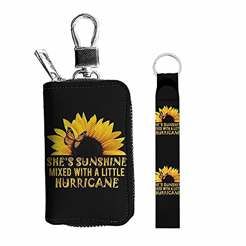 BIGCARJOB Sunflower PU Leather Car Key Case,She's sunshine Sunflower Hand Wrist Lanyard Key Chain Wristlet for Womens Gifts,Metal Hook Smart Key Fob Cover,Vehicle Remote Key Fob Key Protector Case