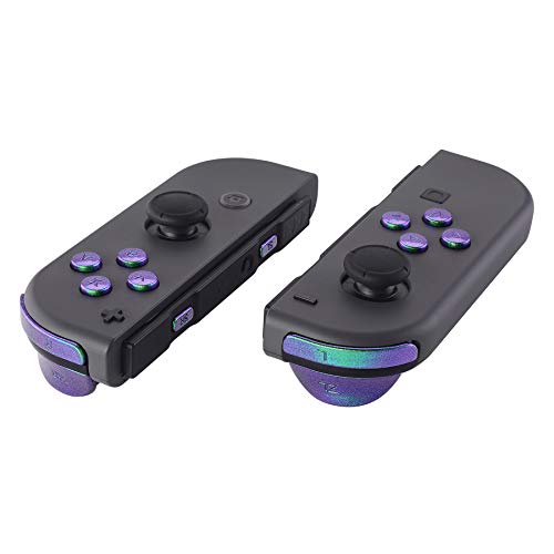eXtremeRate DIY Full Set Buttons for Nintendo Switch & Switch OLED, Replacement Button for JoyCon, ABXY Direction Keys SR SL L R ZR ZL + - Home Capture Trigger Buttons Springs - Chameleon Green Purple