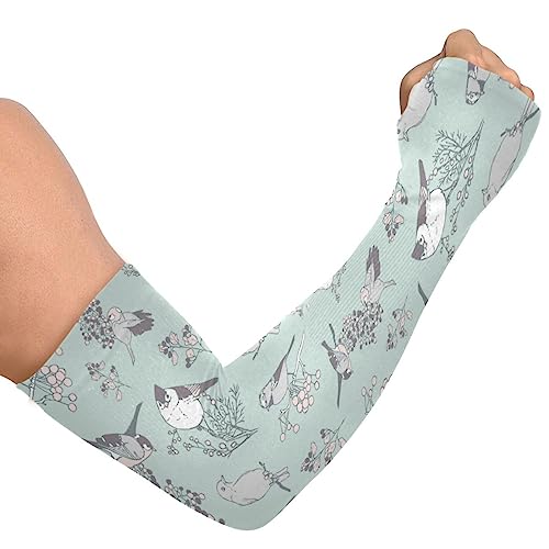 JUNZAN Gardening Sleeves Sun Protection Cooling Sleeves for Women Men with Thumb Hole Spring Birds Flowers