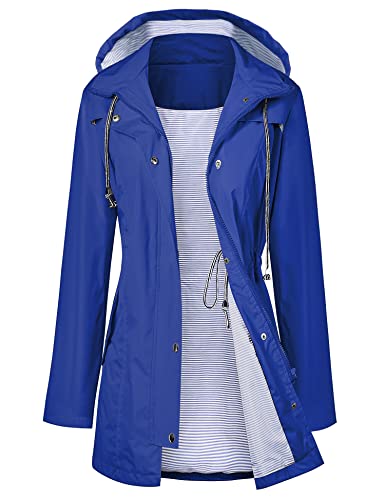 LOMON Raincoat Women Waterproof Long Hooded Trench Coats Lined Windbreaker Travel Jacket Blue XXL