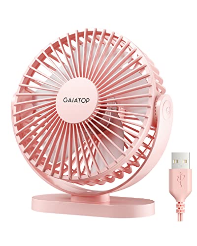 Gaiatop USB Desk Fan, 3 Speeds Powerful Portable Fan, 5.5 Inch Quiet Cooling Mini Fan, 90° Rotate Small Table Fan with 5ft Cable Personal Fan for Desktop Home Office Travel Pink