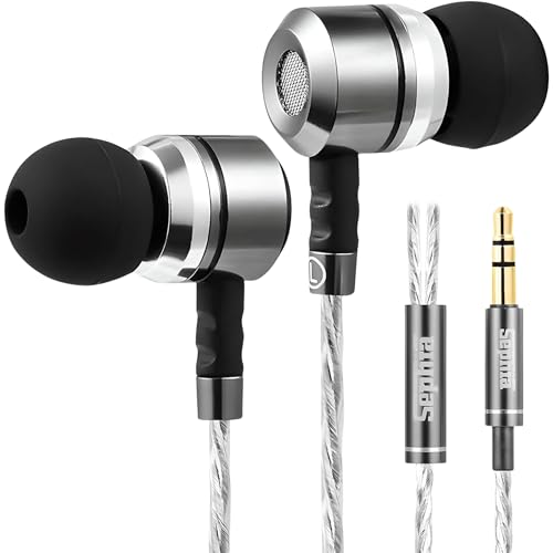 sephia SP3060 Wired Headphones, HD Bass Driven Audio, Lightweight Aluminum Wired in Ear Earbud Headphones, S/M/L Ear Bud Tips, Earphone Case, 3.5mm Tangle-Free Cord (without Mic)