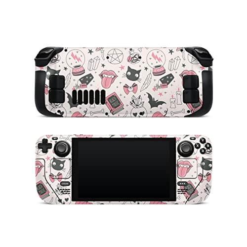 ZOOMHITSKINS Steam Deck Skin, Compatible with Steam Deck Skins, Pink Magic Black Cat Kawaii Cute, Protective Skin Wrap Set for Valve Steam Deck Accessories, Durable 3M Vinyl Decal, Made in The USA