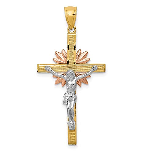 Jewelplus 14k Tri-Color Gold 42x20mm Crucifix Pendant