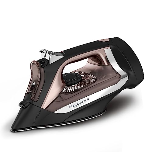 Rowenta, Iron, Access Stainless Steel Soleplate Steam Iron with Retractable Cord, Powerful Steam Diffusion, Auto-off, Anti-Drip, 1725 Watts, Ironing, Black Clothes Iron, DW2459