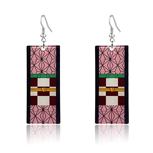 QUPENGXU Kamado Tanjiro Hanafuda Earrings,Demon Slayer Tanjirou's Acrylic Kimetsu No Yaiba Cosplay Anime Earrings Anime Gift (shape-2)
