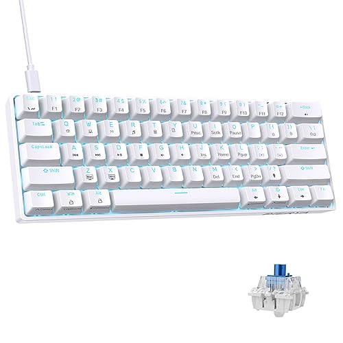 DIERYA DK61SE 60% Mechanical Gaming Keyboard, 61 Keys Anti-Ghosting, LED Backlight, Detachable USB-C, Ultra-Compact Mini Wired Keyboard with Blue Clicky Switch for Windows Laptop PC Gamer Typist